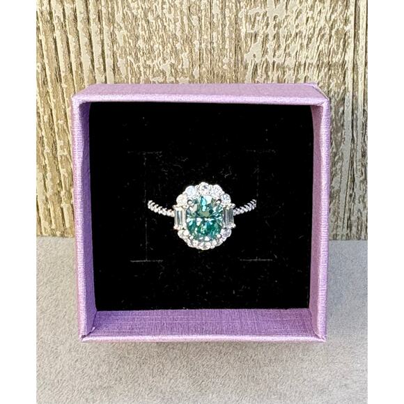 NEW 75% WHT Gold, Aqua colored Moissanite Ring, SZ 9. - Picture 3 of 10